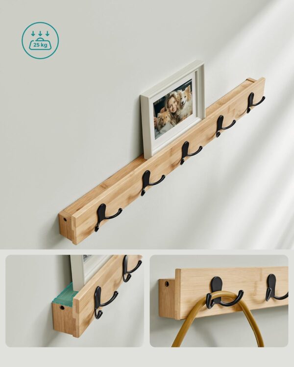 SONGMICS Set multifunctional pentru hol cu banca pentru pantofi si cuier, din bambus, 29x70x45 cm, maro natur - imagine 5
