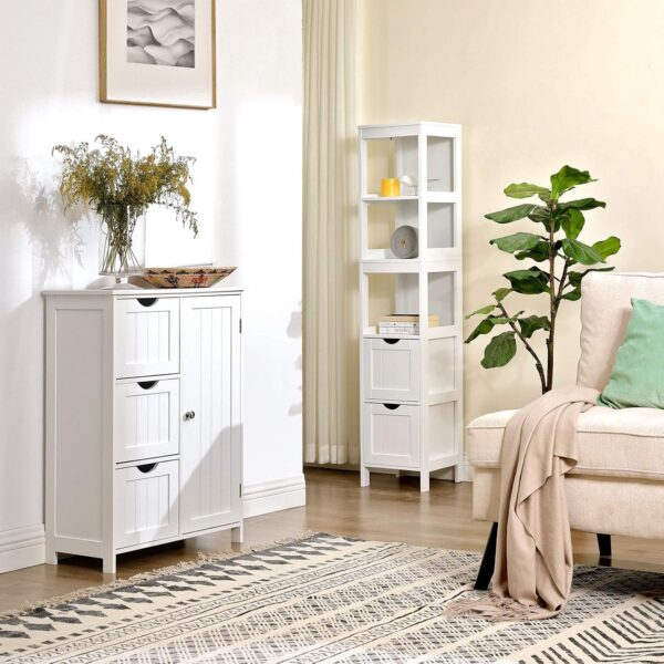 VASAGLE Dulap de baie tip coloana, din MDF, cu 2 sertare si 3 rafturi, 30x30x142 cm, alb - imagine 12