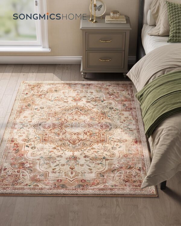 SONGMICS Covor decorativ antiderapant, stil vintage, lavabil la masina, 120×170 cm, bej cappuccino - imagine 2