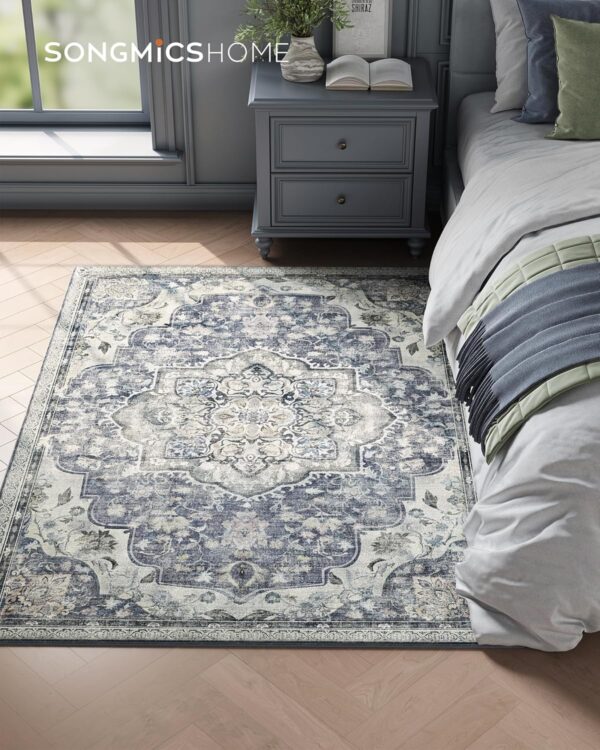 SONGMICS Covor decorativ antiderapant, stil vintage, lavabil la masina, 120×170 cm, gri - imagine 2