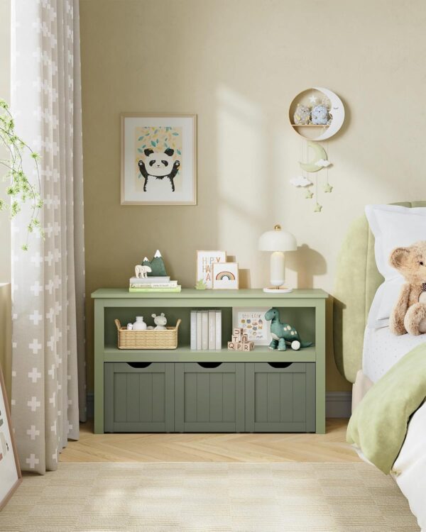 VASAGLE Dulap depozitare jucarii, din MDF, cu 3 compartimente detasabile pe roti,  30x102x60 cm, verde - imagine 2