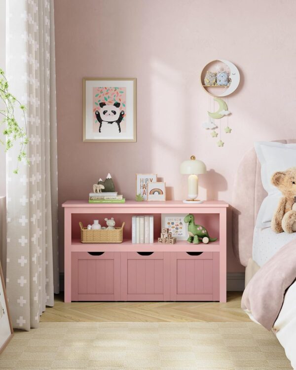 VASAGLE Dulap depozitare jucarii, din MDF, cu 3 compartimente detasabile pe roti,  30x102x60 cm, roz - imagine 2