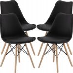 Set 4 scaune de bucatarie, design scandinav modern, sezut cu burete, negru
