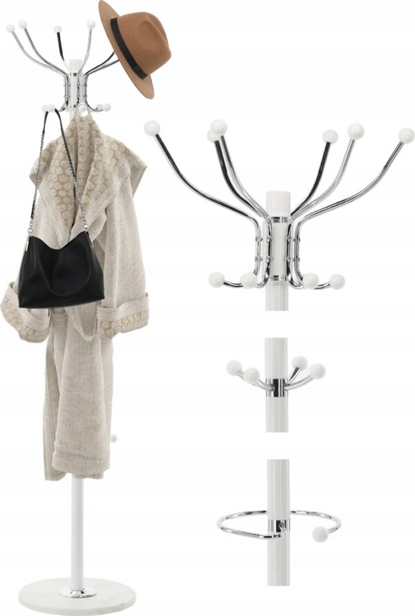 Cuier hol metalic 178 cm, 16 carlige, design minimalist, alb - imagine 3