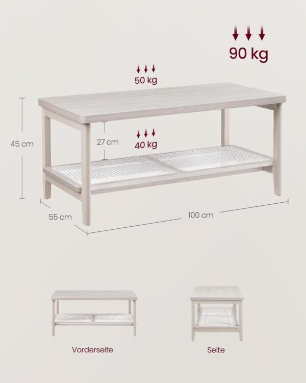 VASAGLE Masuta de cafea, din MDF, cu spatiu de depozitare pe 2 nivele, 55x100x45 cm, stil boho, bej - imagine 6
