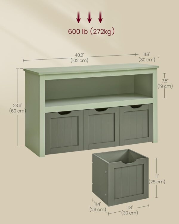 VASAGLE Dulap depozitare jucarii, din MDF, cu 3 compartimente detasabile pe roti,  30x102x60 cm, verde - imagine 3