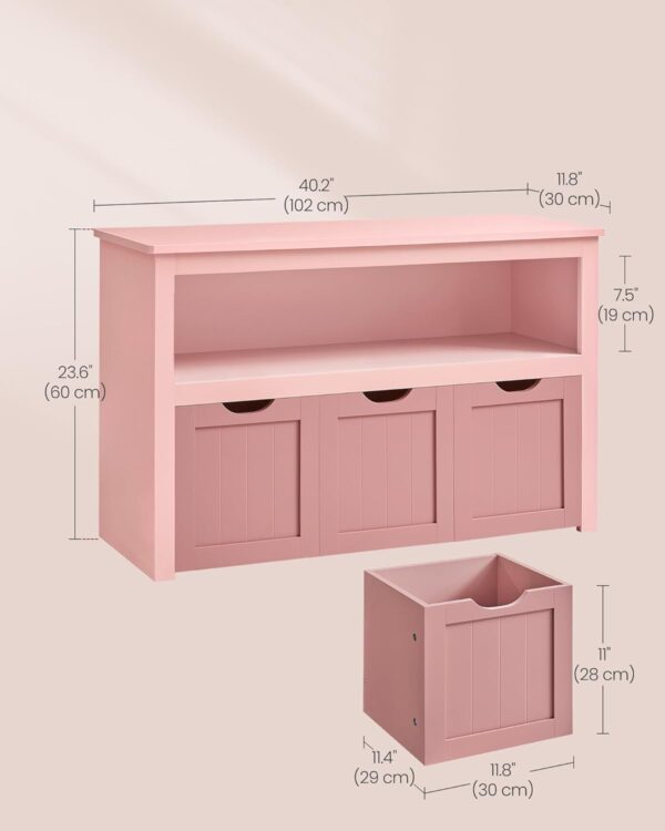 VASAGLE Dulap depozitare jucarii, din MDF, cu 3 compartimente detasabile pe roti,  30x102x60 cm, roz - imagine 3