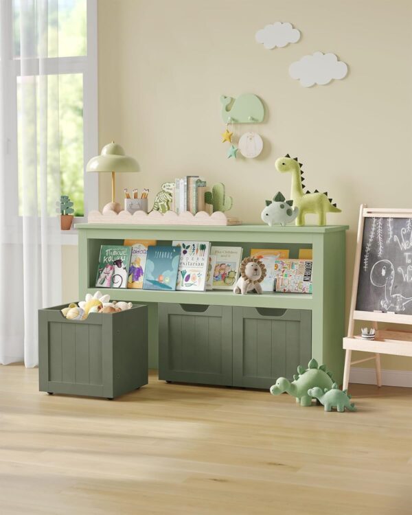 VASAGLE Dulap depozitare jucarii, din MDF, cu 3 compartimente detasabile pe roti,  30x102x60 cm, verde - imagine 4