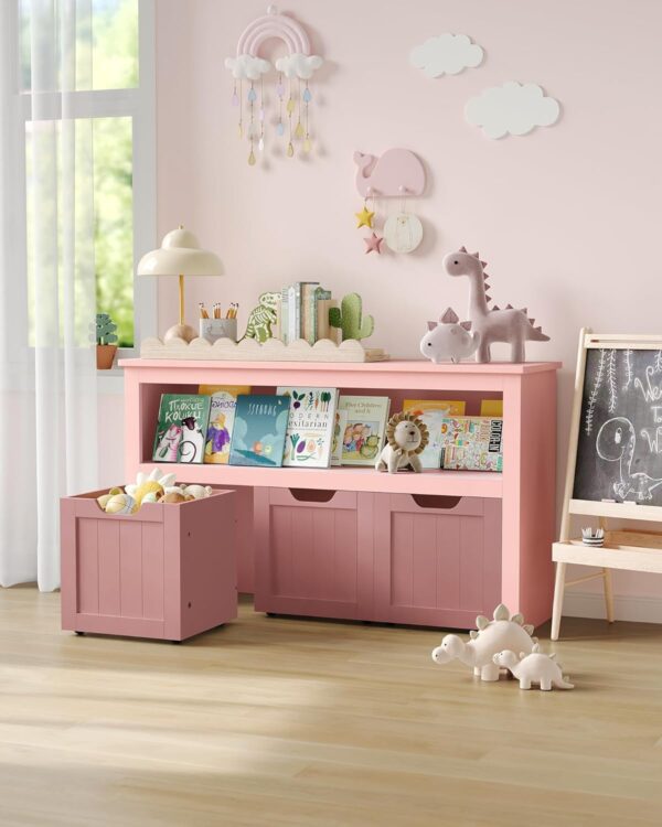 VASAGLE Dulap depozitare jucarii, din MDF, cu 3 compartimente detasabile pe roti,  30x102x60 cm, roz - imagine 4