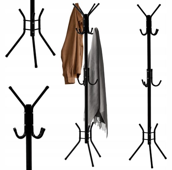 Cuier hol metalic 178 cm, 12 carlige, design minimalist, negru - imagine 4