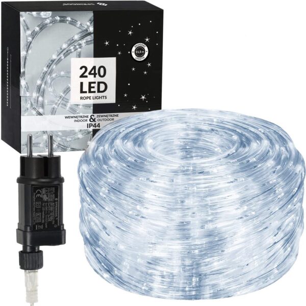 Instalatie tub furtun luminos pentru Craciun, 240 LED-uri, 10 m, pentru exterior, alb rece - imagine 7