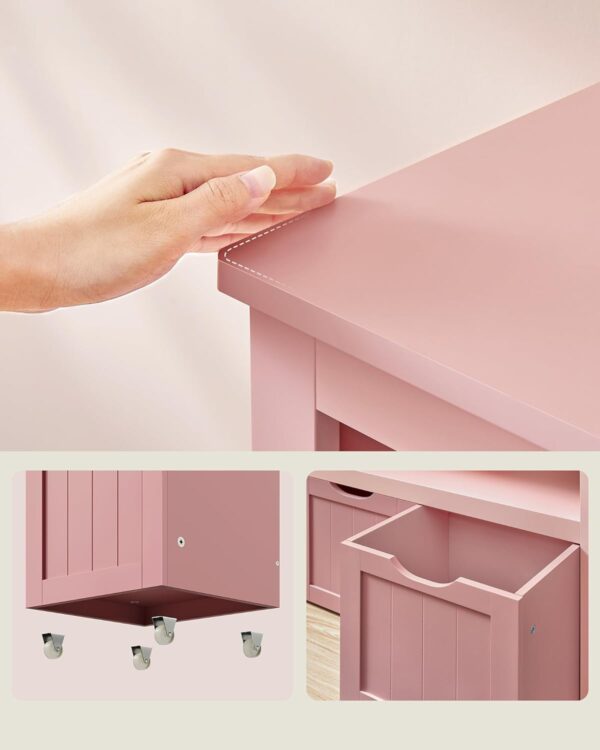 VASAGLE Dulap depozitare jucarii, din MDF, cu 3 compartimente detasabile pe roti,  30x102x60 cm, roz - imagine 5