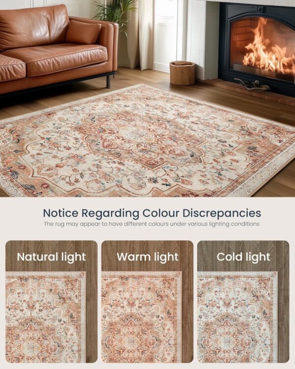 SONGMICS Covor decorativ antiderapant, stil vintage, lavabil la masina, 120×170 cm, bej cappuccino - imagine 5