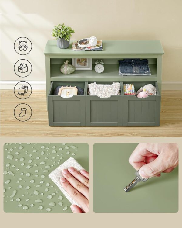 VASAGLE Dulap depozitare jucarii, din MDF, cu 3 compartimente detasabile pe roti,  30x102x60 cm, verde - imagine 6