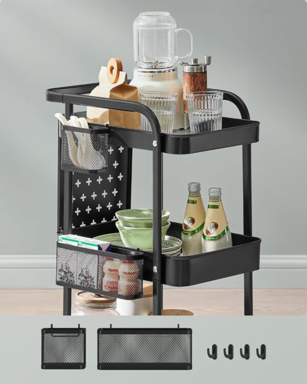 SONGMICS Raft de depozitare mobil tip carucior rulant, pentru baie sau bucatarie, cadru otel, 32x43x74 cm, negru - imagine 6