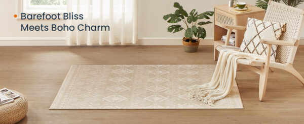 SONGMICS Covor decorativ antiderapant, stil boho, lavabil la masina, 80×150 cm, bej cappuccino - imagine 7