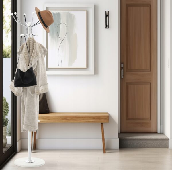 Cuier hol metalic 178 cm, 16 carlige, design minimalist, alb - imagine 6