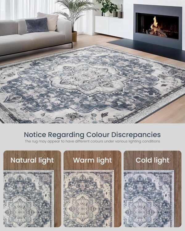 SONGMICS Covor decorativ antiderapant, stil vintage, lavabil la masina, 120×170 cm, gri - imagine 6