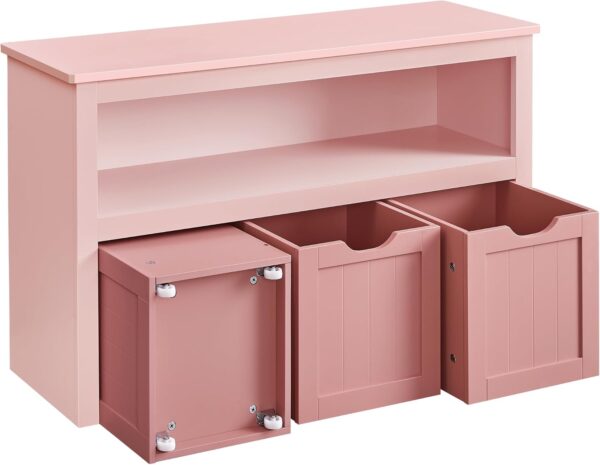 VASAGLE Dulap depozitare jucarii, din MDF, cu 3 compartimente detasabile pe roti,  30x102x60 cm, roz - imagine 7