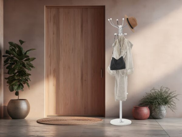 Cuier hol metalic 178 cm, 16 carlige, design minimalist, alb - imagine 7