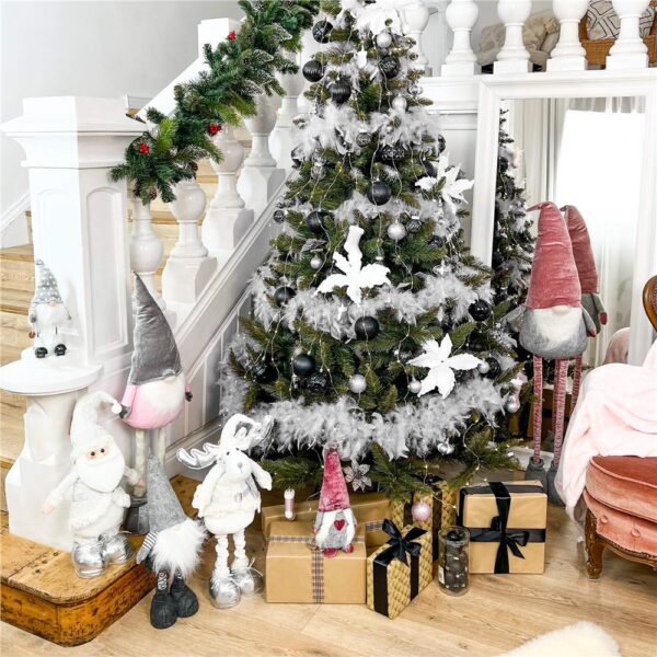 Ghirlanda pentru decor sau bradul de Craciun, model puf si pene, gri, 180cm - imagine 8