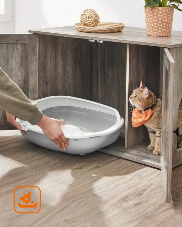 FEANDREA Cusca pentru pisici tip comoda, cu usi si perete despartitor, 80x53x50cm, gri - imagine 6