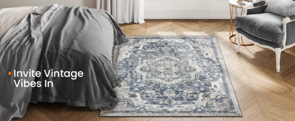 SONGMICS Covor decorativ antiderapant, stil vintage, lavabil la masina, 120×170 cm, gri - imagine 7