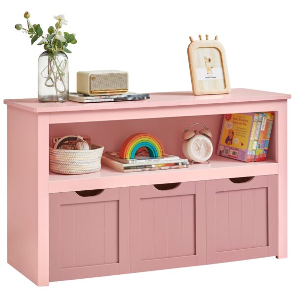 VASAGLE Dulap depozitare jucarii, din MDF, cu 3 compartimente detasabile pe roti,  30x102x60 cm, roz - imagine 8