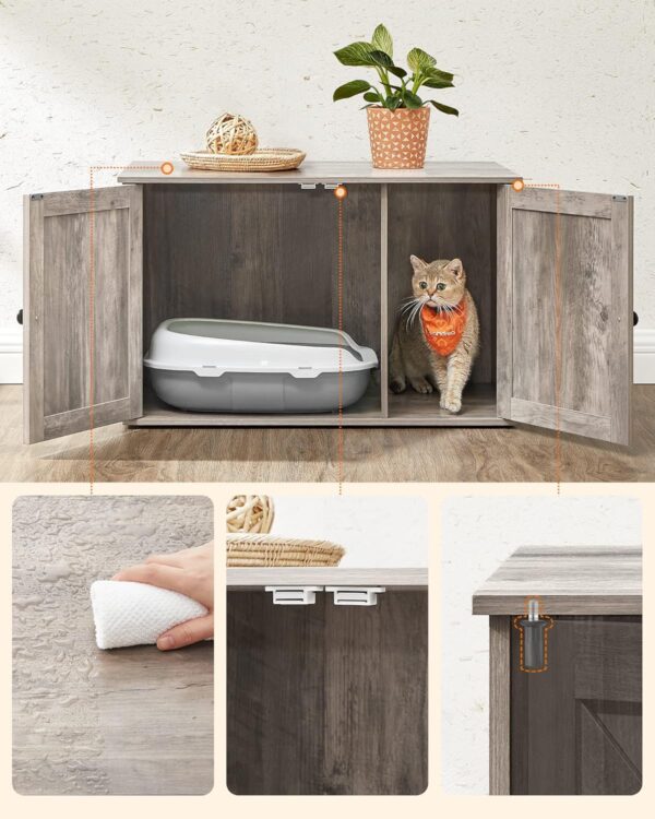 FEANDREA Cusca pentru pisici tip comoda, cu usi si perete despartitor, 80x53x50cm, gri - imagine 7