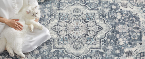 SONGMICS Covor decorativ antiderapant, stil vintage, lavabil la masina, 120×170 cm, gri - imagine 8