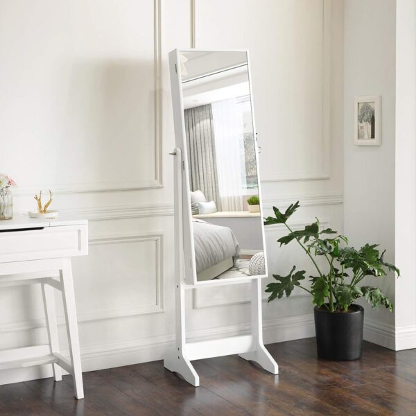 SONGMICS Oglinda de podea cu suport, din MDF, spatiu de depozitare, 41x37x152 cm, alb - imagine 10