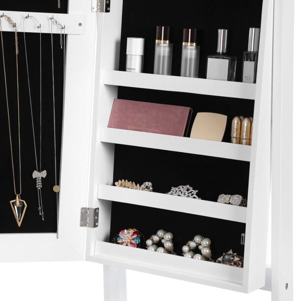 SONGMICS Oglinda de podea cu suport, din MDF, spatiu de depozitare, 41x37x152 cm, alb - imagine 13
