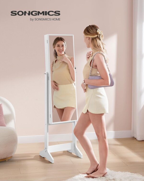 SONGMICS Oglinda de podea cu suport, din MDF, spatiu de depozitare, 41x37x152 cm, alb - imagine 2