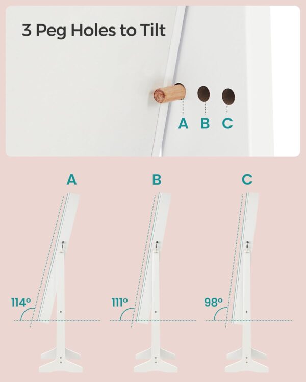 SONGMICS Oglinda de podea cu suport, din MDF, spatiu de depozitare, 41x37x152 cm, alb - imagine 4