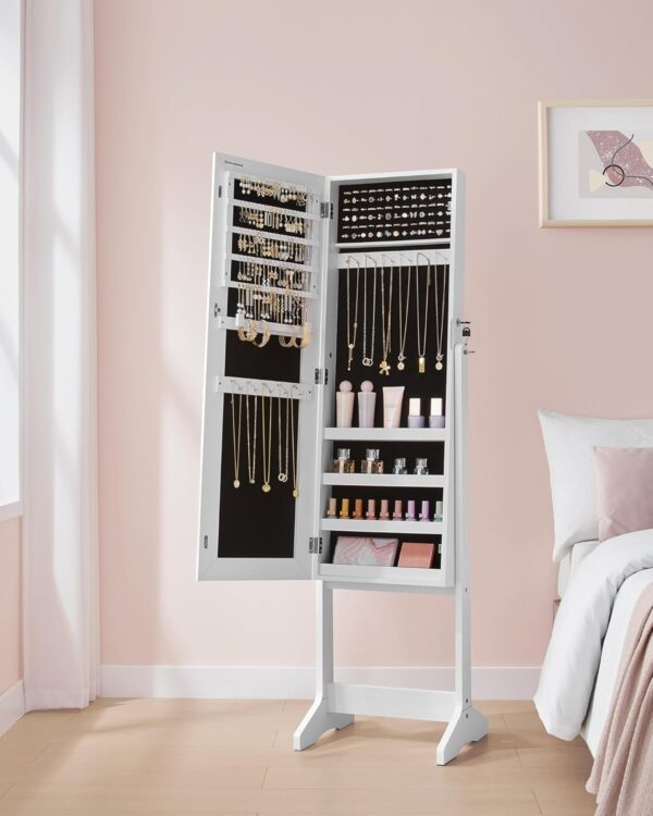 SONGMICS Oglinda de podea cu suport, din MDF, spatiu de depozitare, 41x37x152 cm, alb - imagine 7