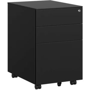 SONGMICS Dulap mobil tip rollbox pentru birouri, din otel, sertar cu sina dosare A4, 39x52x60 cm, negru