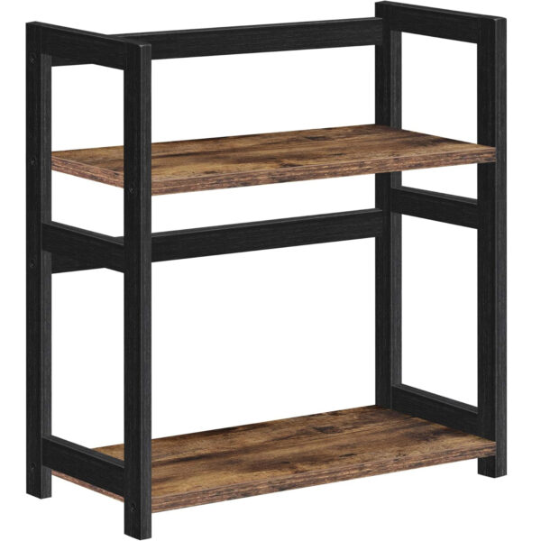 SONGMICS Raft de depozitare pe 2 niveluri, MDF, organizator de birou sau bucatarie, 42x18x43 cm, maro rustic