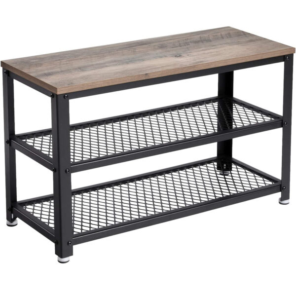 VASAGLE Raft pentru pantofi cu 2 polite, 73x30x45cm, otel, stil industrial, gri stejar si negru