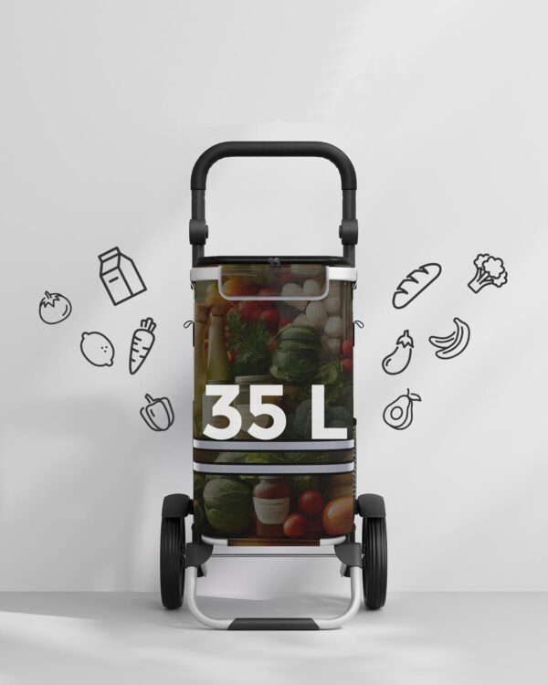 SONGMICS Carucior de cumparaturi piata, pliabil, compartiment frigorific, multifunctional, 44x35x100 cm, negru - imagine 11