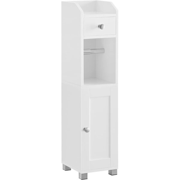 VASAGLE Dulap mic de depozitare pentru baie, din MDF, cu suport pentru hartie igienica, 20x18x77 cm, alb