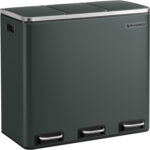 SONGMICS Cos de gunoi din inox cu 3 compartimente colectare selectiva, cu galeti interioare, 3x18litri, gri inchis