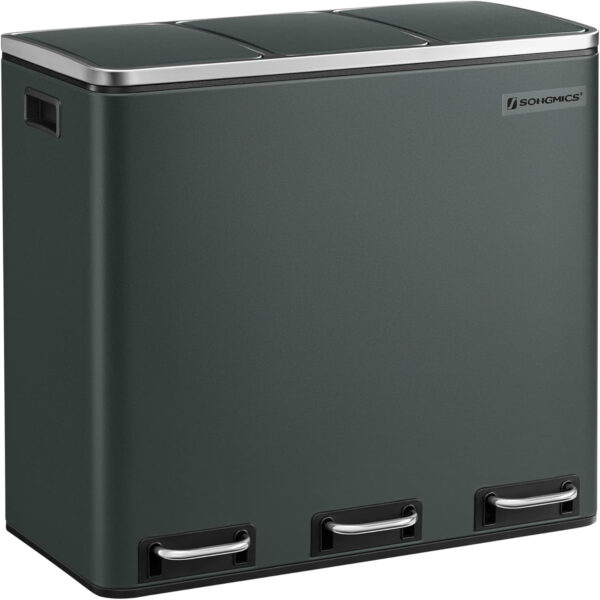 SONGMICS Cos de gunoi din inox cu 3 compartimente colectare selectiva, cu galeti interioare, 3x18litri, gri inchis
