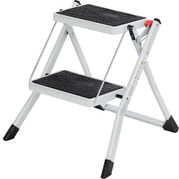 SONGMICS Scara pliabila cu 2 trepte, sarcina 150 kg, otel, 50x60x44 cm, alb si negru