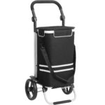 SONGMICS Carucior de cumparaturi piata, pliabil, compartiment frigorific, multifunctional, 44x35x100 cm, negru