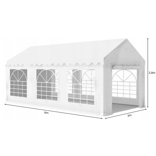 Pavilion de gradina profesional, cu cadru otel 38 mm, acoperis impermeabil 450g/m2, 6x3x2,8 m, alb - imagine 5