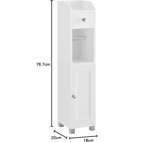 VASAGLE Dulap mic de depozitare pentru baie, din MDF, cu suport pentru hartie igienica, 20x18x77 cm, alb - imagine 2