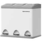 SONGMICS Cos de gunoi din otel cu 3 compartimente colectare selectiva, cu galeti interioare, 3x8litri, alb si gri