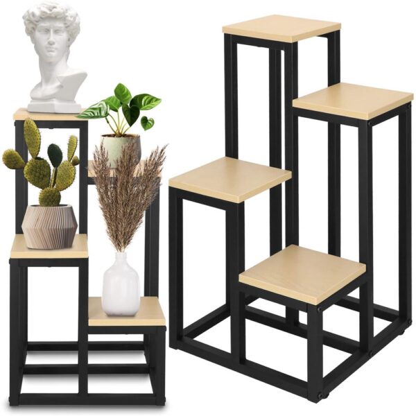 Stand pentru flori, cadru metalic, 4 etajere, 34x34x68 cm, bej - imagine 2