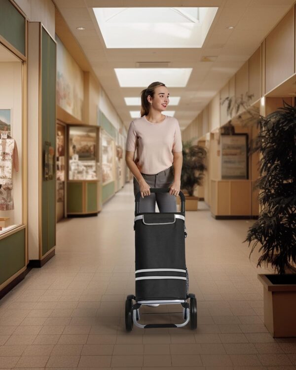 SONGMICS Carucior de cumparaturi piata, pliabil, compartiment frigorific, multifunctional, 44x35x100 cm, negru - imagine 10