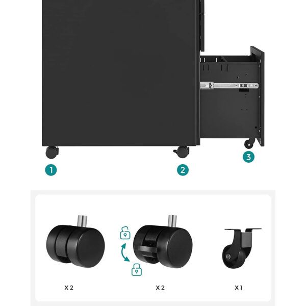 SONGMICS Dulap mobil tip rollbox pentru birouri, din otel, sertar cu sina dosare A4, 39x52x60 cm, negru - imagine 11